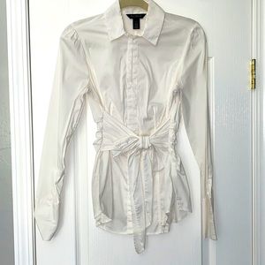 White long sleeve wrap blouse